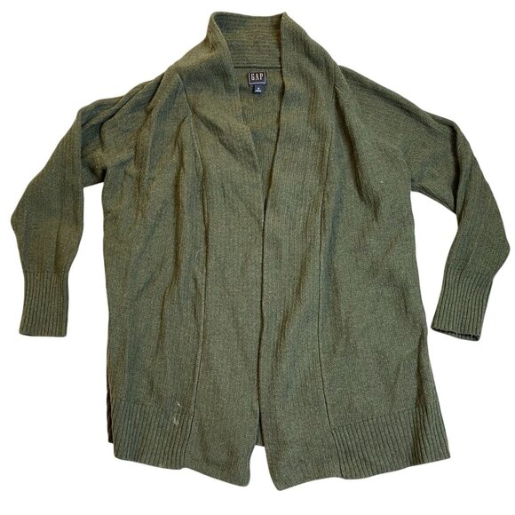 Gap Women's Cardigan Sweater M Olive Green Open Wool Blend - Picture 1 of 11